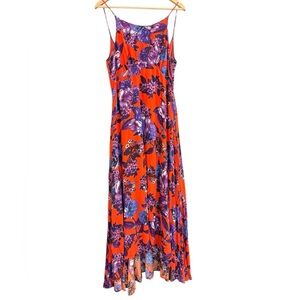 Free People size 10 EUC Orange and Blue Spaghetti Strap midi/maxi dress
